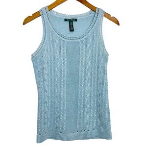 Lauren Ralph Lauren Linen Blend Sleeveless Knit Top Metallic Blue